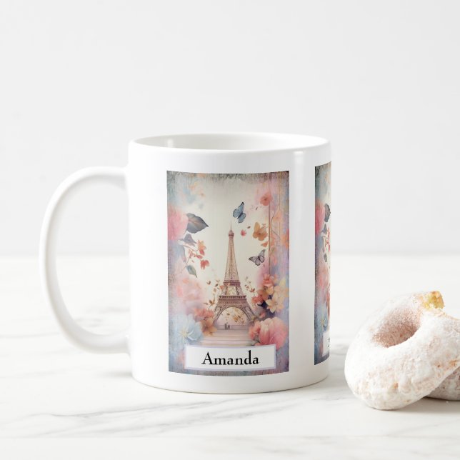 Mug Papillons et fleurs de la Tour Eiffel (Avec donut)