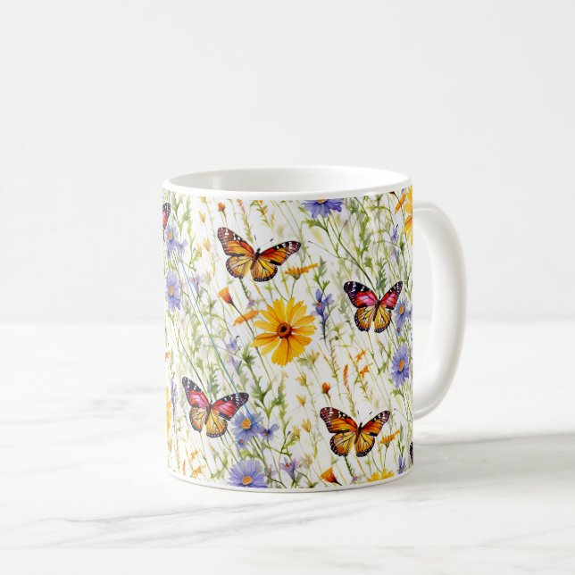 Mug Papillons et marguerites dans une prairie (Devant droit)
