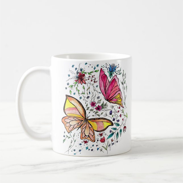 Mug Papillons et nom fait sur commande (Gauche)