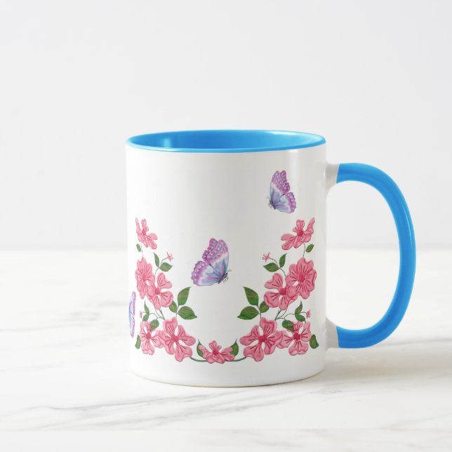 Mug Papillons et roses roses sauvages (Droite)