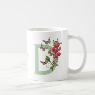 Mug Papillons Fleur Monogramme Initiale D Nom   