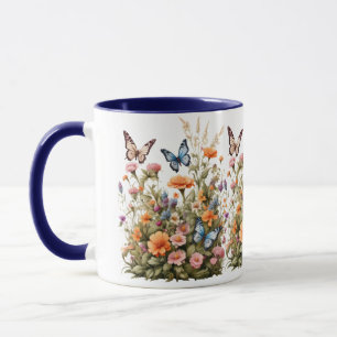 Mug Papillons fleur sauvage Aquarelle Jardin Fleurs