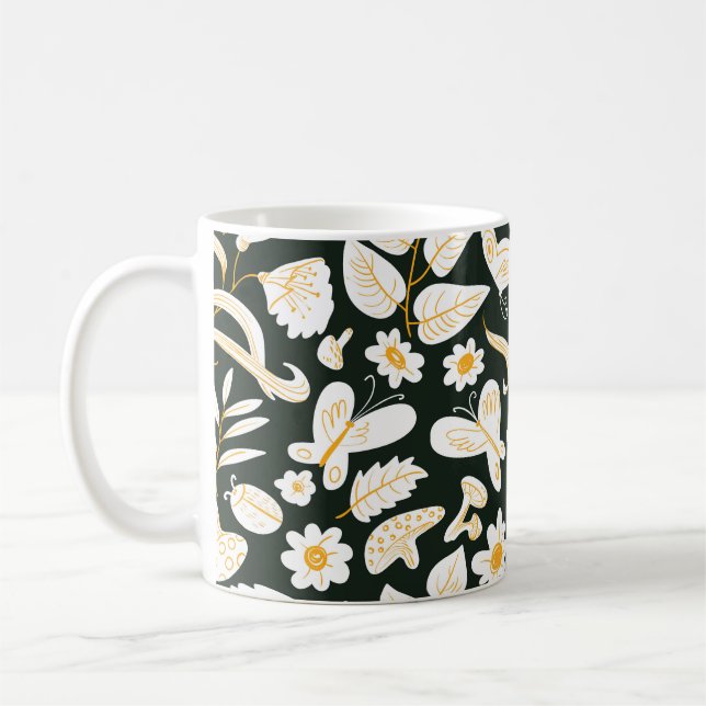 Mug Papillons & Fleurs : Motif d'été Doodle. (Gauche)