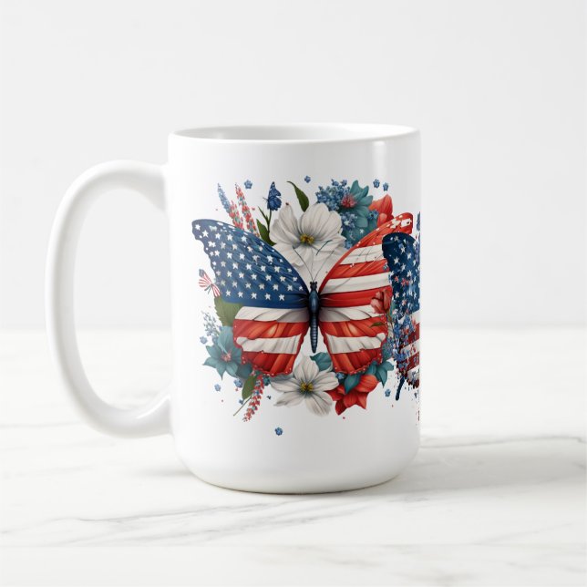 MUG PAPILLONS FLEURS ROUGE BLANC BLEU PATRIOTIQUES (Gauche)