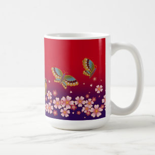 Mug Papillons Japonais Au Milieu De Sakura Fleurit Rou