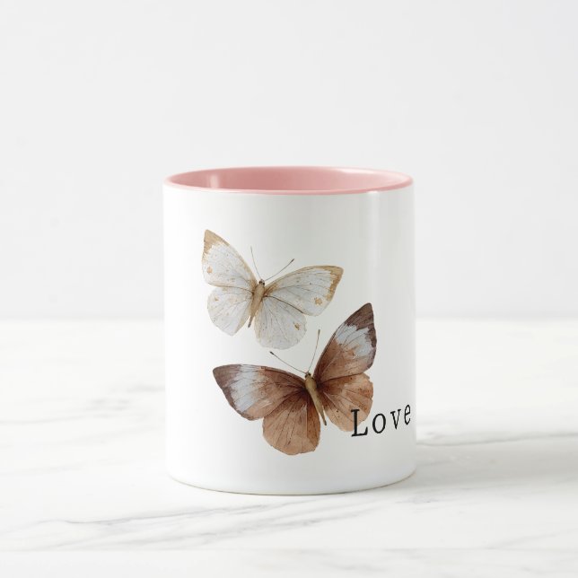 Mug Papillons marron crème blanc Amour (Centre)