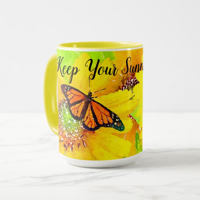 Mug Papillons Monarque Sunflower (Devant gauche)
