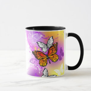 Mug Papillons Monarque sur Arrière - plan pourpre