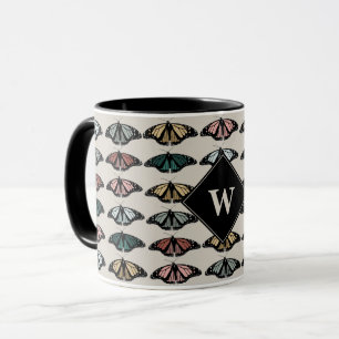 Mug Papillons neutres modernes Monogramme Motif de jar