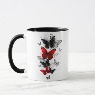 Mug Papillons noirs et rouges volants