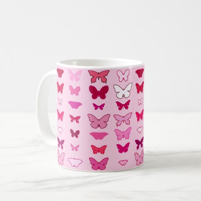 Mug Papillons, nuances roses et fuchsia (Devant gauche)