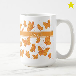 Mug Papillons orange & points Monogramme Nom personnal