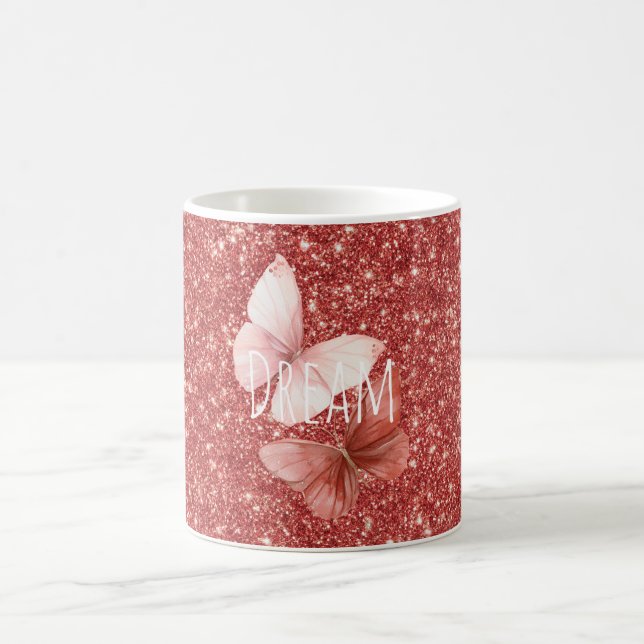 Mug Papillons Pailletés Rose Rouge (Centre)