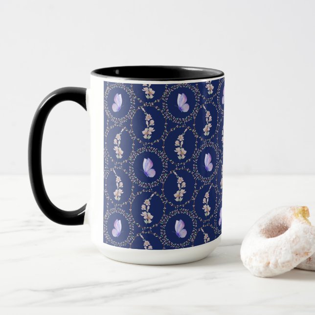 Mug Papillons Pastel Aquarelle Dans Les Vignes (Avec donut)