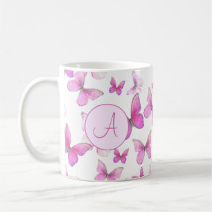 Mug Papillons Pastel Rose Fille Personnalisé Monogramm