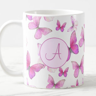 Mug Papillons pastel rose girly personnalisés avec mon