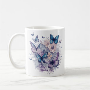 Mug Papillons personnalisés Purple Nom Fille
