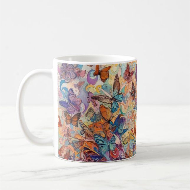 Mug Papillons psychédéliques fleurs coloré énergétique (Gauche)