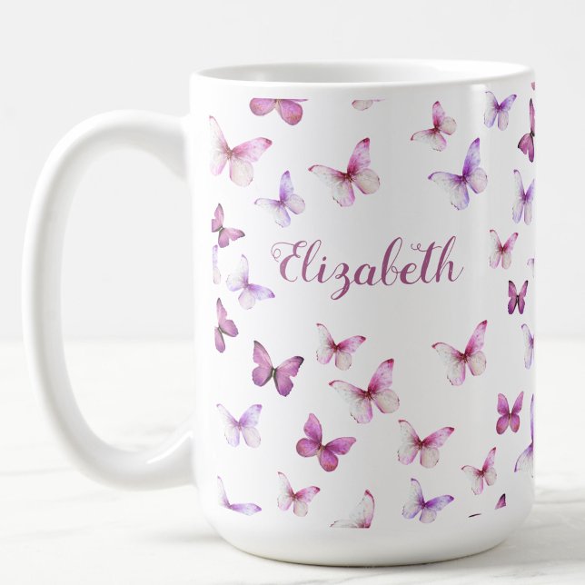 Mug Papillons rose jolie Nom personnalisé (Créateur téléchargé)