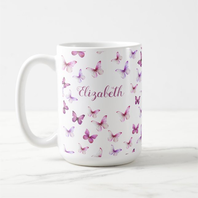 Mug Papillons rose jolie Nom personnalisé (Gauche)