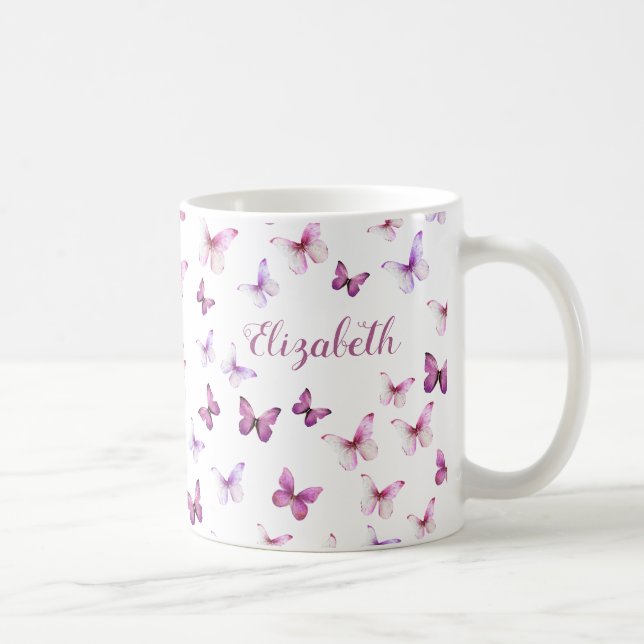 Mug Papillons rose jolie Nom personnalisé (Droite)