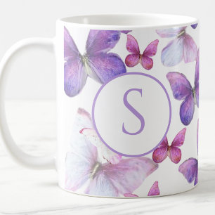 Mug Papillons roses et violets Monogramme personnalisé