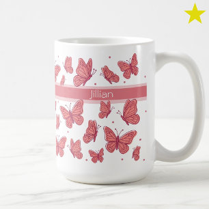 Mug Papillons roses & points Monogramme Nom personnali