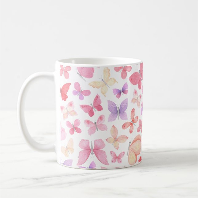 Mug Papillons roses violets jaunes (Gauche)