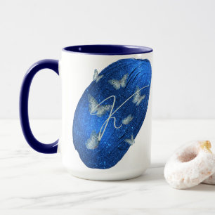 Mug Papillons Royal Bleu Initiales Lettre K Monogramme