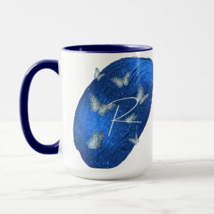 Mug Papillons Royal Blue Initiales Lettre R Monogramme