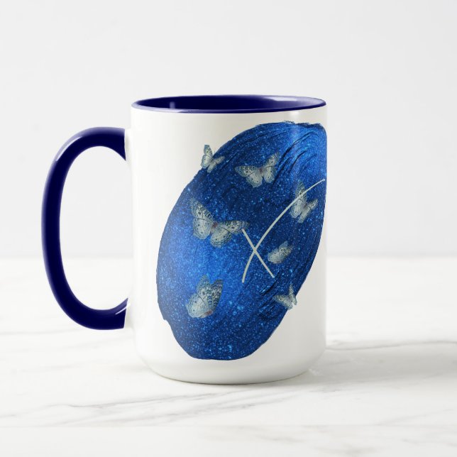 Mug Papillons Royal Blue Initiales Lettre X Monogramme (Gauche)