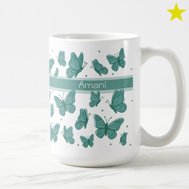 Mug Papillons sarcelle & points personnalisés monogram (Créateur téléchargé)