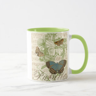 Mug Papillons sur Partition avec Design Floral