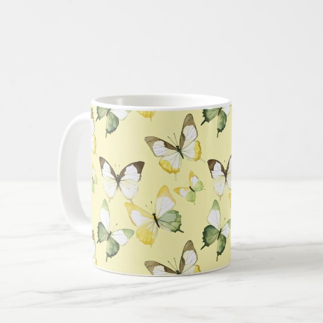Mug Papillons Vert Jaune (Devant gauche)