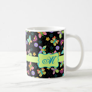 Mug Papillons Whimsy modernes sur Monogramme noir
