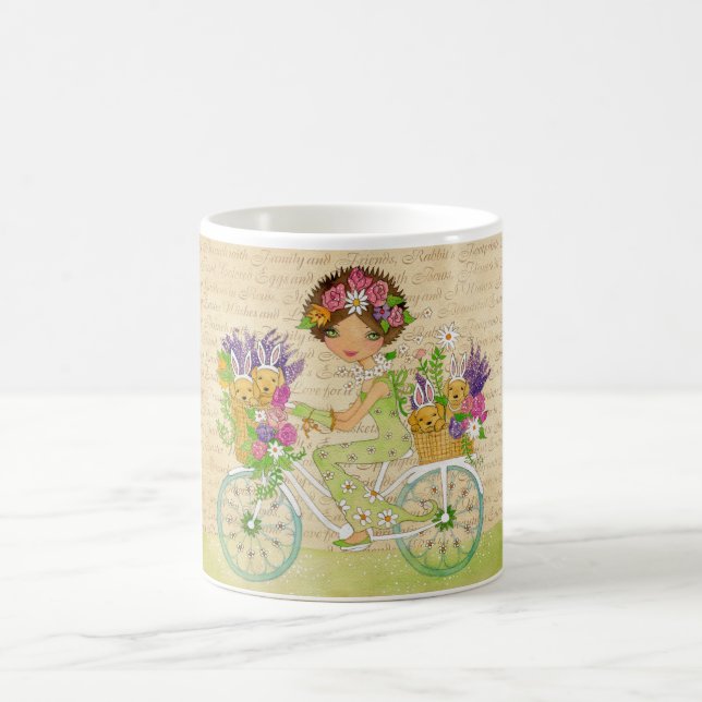 Mug Pâques fleurit la bicyclette avec des chiots de (Centre)