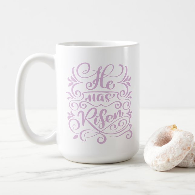 Mug Pâques Il A Risqué Christian Script Lavender (Avec donut)