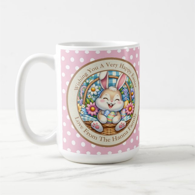 Mug Pâques joyeuses avec du lapin mignon, des oeufs et (Gauche)