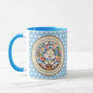 Mug Pâques joyeuses avec du lapin mignon, des oeufs et