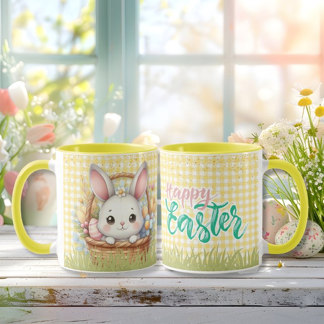 Mug Pâques joyeuses et dynamiques dans un arrière - pl (Vibrant Happy Easter in a Yellow background Mug)