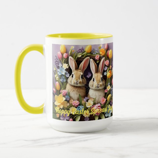 Mug Pâques lapins de vacances Tulipes Daffodils Daisée (Gauche)