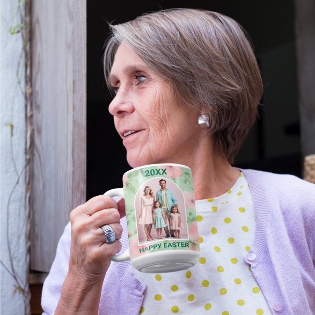 Mug Pâques Photo personnalisée Pastel Rose & Flore ver (Créateur téléchargé)