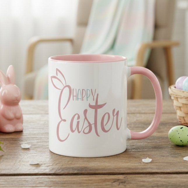 Mug Pâques Rtro Rose Et Bleu Pastel Joyeux (Retro Pink And Blue Pastel Happy Easter Mug)