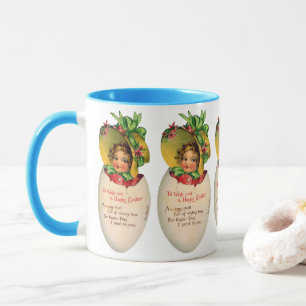 Mug Pâques victorien, fille vintage avec bonnet dans u