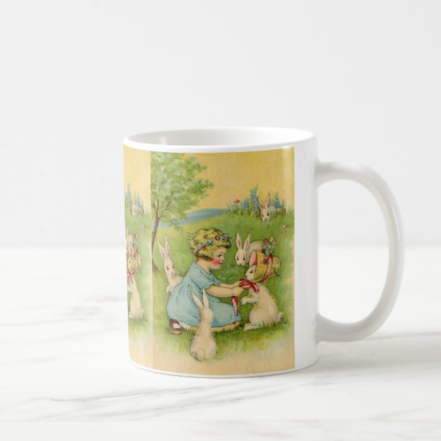 Mug Pâques vintages, Bonnet fille sur lapin lapin (Droite)