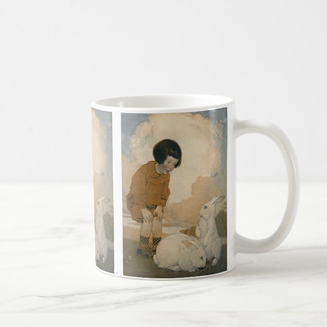Mug Pâques vintages, Enfant Jouant Lapin Blanc lapins (Droite)