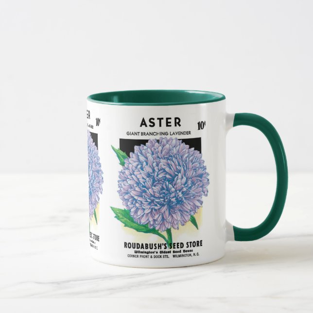 Mug Paquet de semences vintage, Fleurs d'aster violet (Droite)