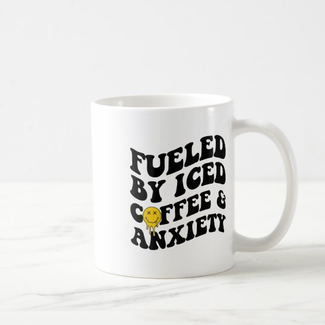 Mug Par Café Glacé Et Anxiété Santé Mentale À L'Arrièr (Droite)