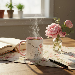 Mug Par la grâce vous avez été sauvés, floral rose 