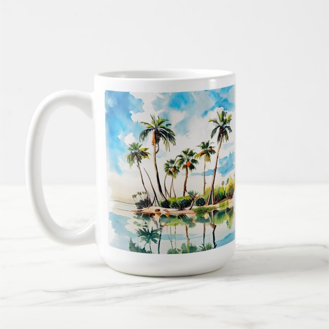 Mug Paradis insulaire des Caraïbes Aquarelle Palmiers  (Gauche)